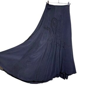 Coldwater Creek Black Embroidered Broomstick Maxi Skirt S Whimsigoth Boho Goth